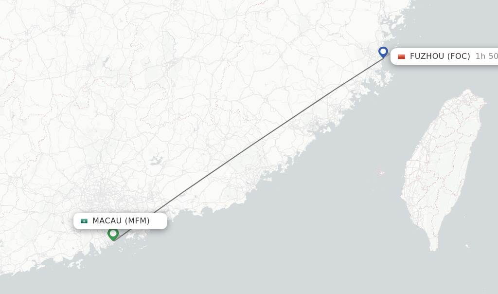 Flights from Macau to Fuzhou route map