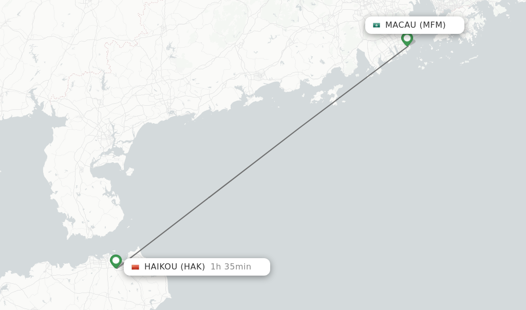 Flights from Macau to Haikou route map