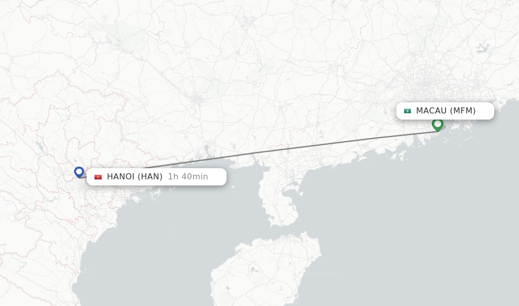 Flights from Macau to Hanoi route map