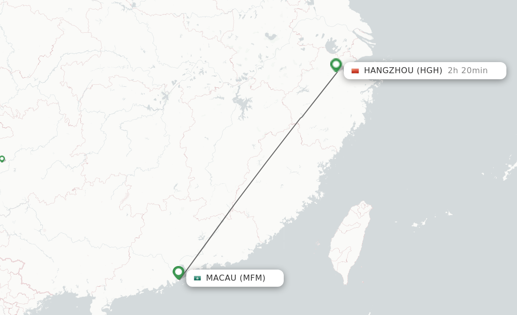 Flights from Macau to Hangzhou route map