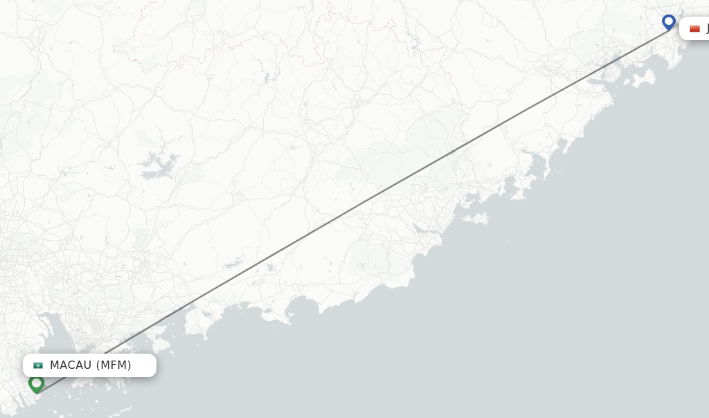 Flights from Macau to Jinjiang route map