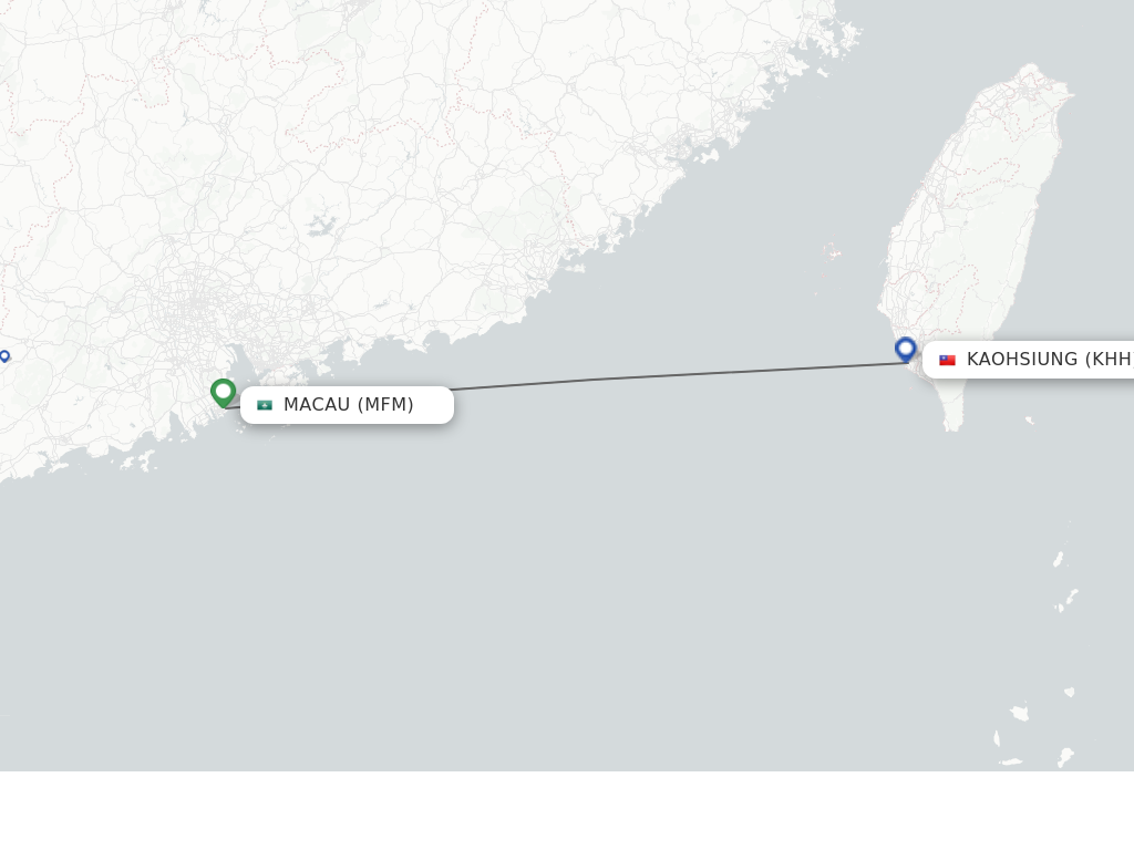 Flights from Macau to Kaohsiung route map