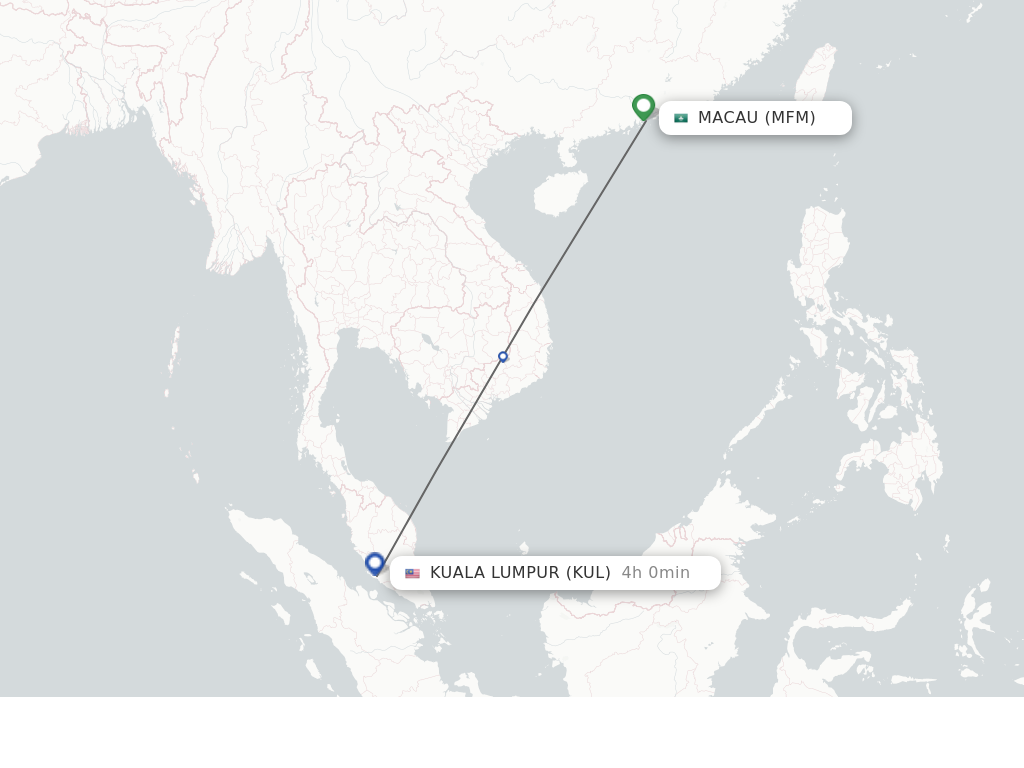 Flights from Macau to Kuala Lumpur route map