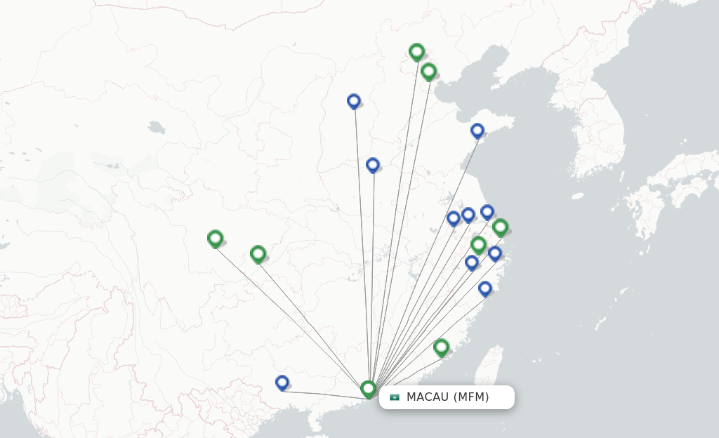 Route map with flights from Macau with Air Macau