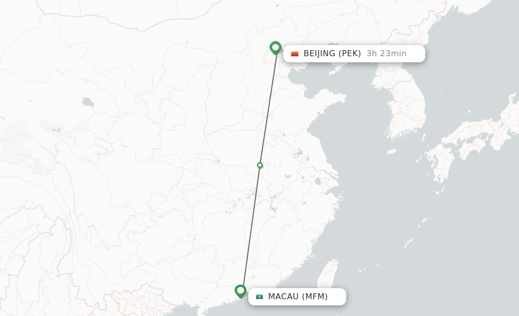 Flights from Macau to Beijing route map