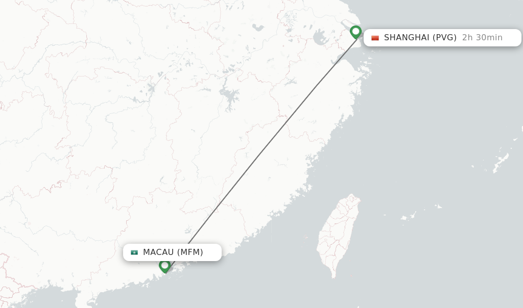 Flights from Macau to Shanghai route map