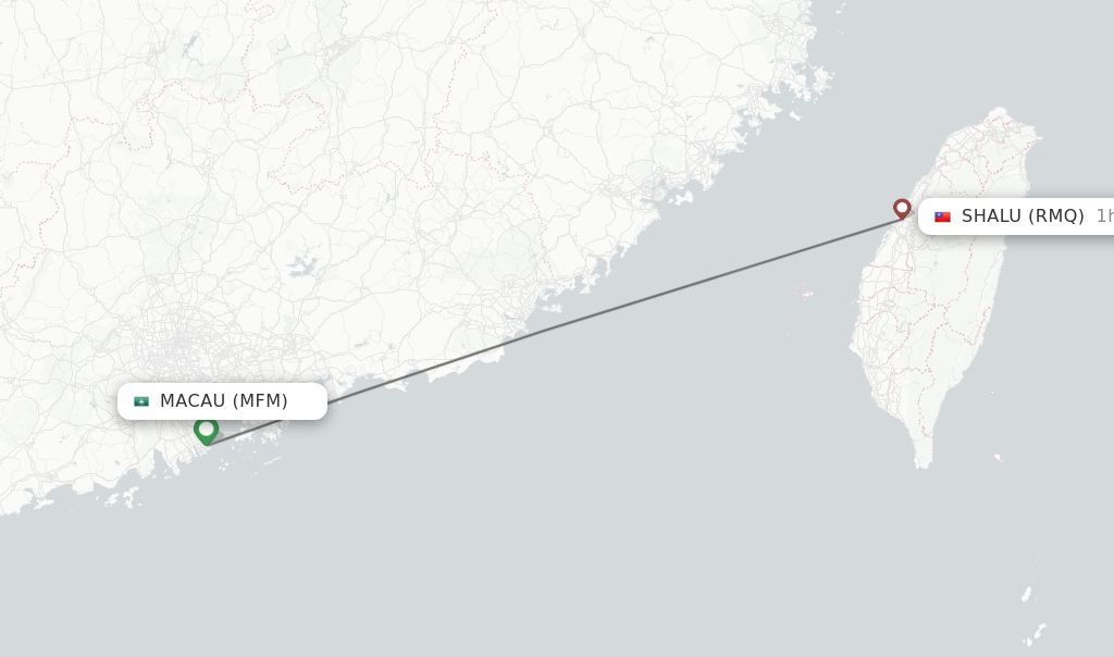 Flights from Macau to Shalu route map