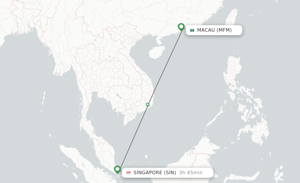 Flights from Macau to Singapore route map