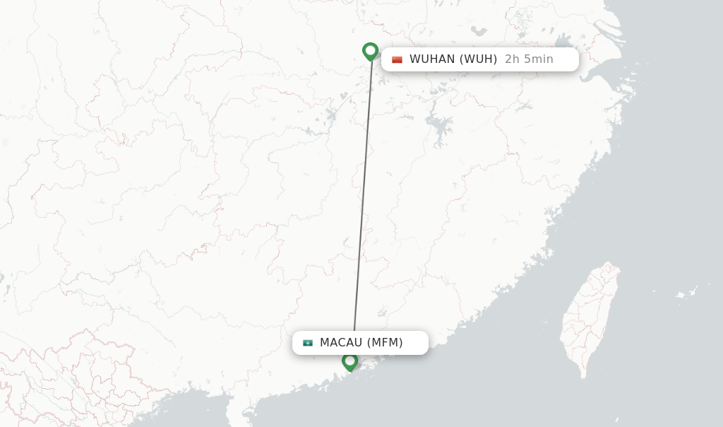 Flights from Macau to Wuhan route map