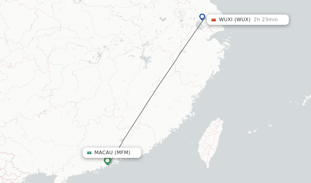 Flights from Macau to Wuxi route map