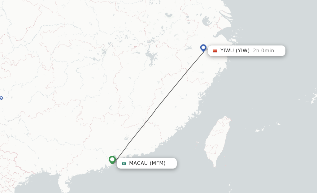 Flights from Macau to Yiwu route map