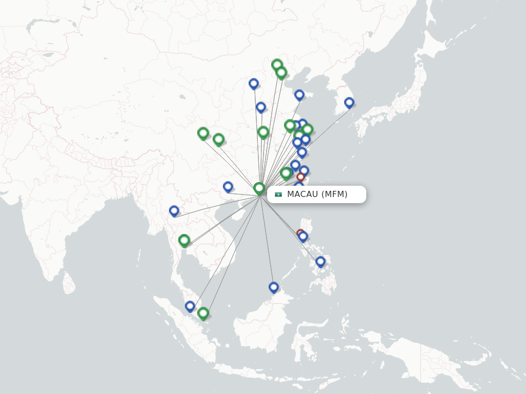 Flights from Macau to Shanghai route map