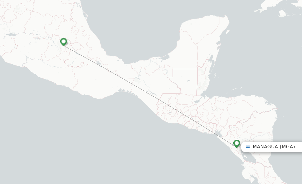 Route map with flights from Managua with Aeromexico
