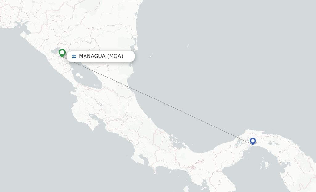 Route map with flights from Managua with Copa Airlines