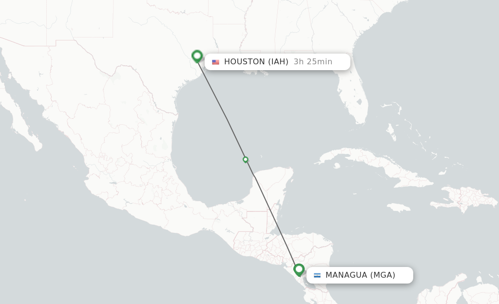 Flights from Managua to Houston route map