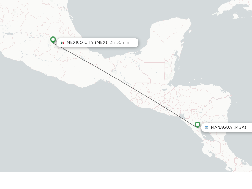 Flights from Managua to Mexico City route map