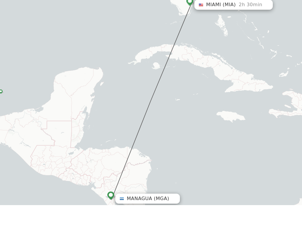 Flights from Managua to Miami route map