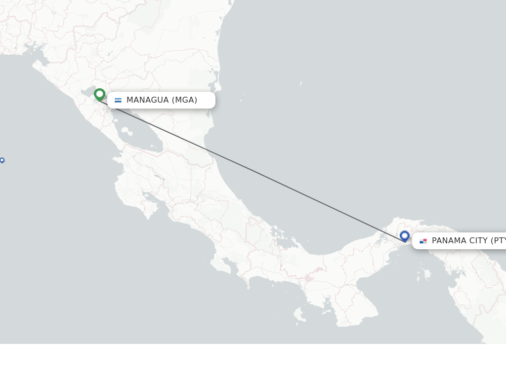 Flights from Managua to Panama City route map