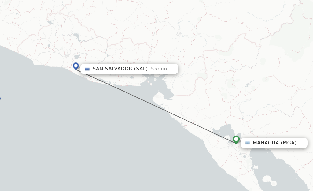 Flights from Managua to San Salvador route map
