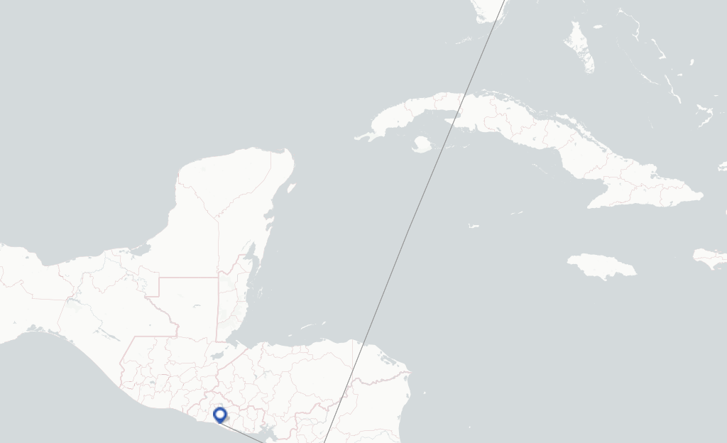 Route map with flights from Managua with TACA