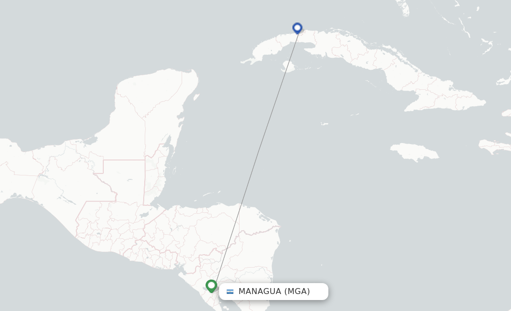 Route map with flights from Managua with Conviasa