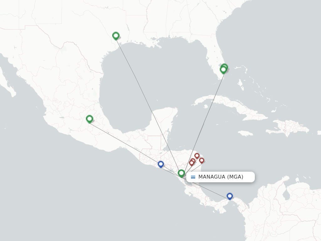 Flights from Managua to Puerto Cabezas route map
