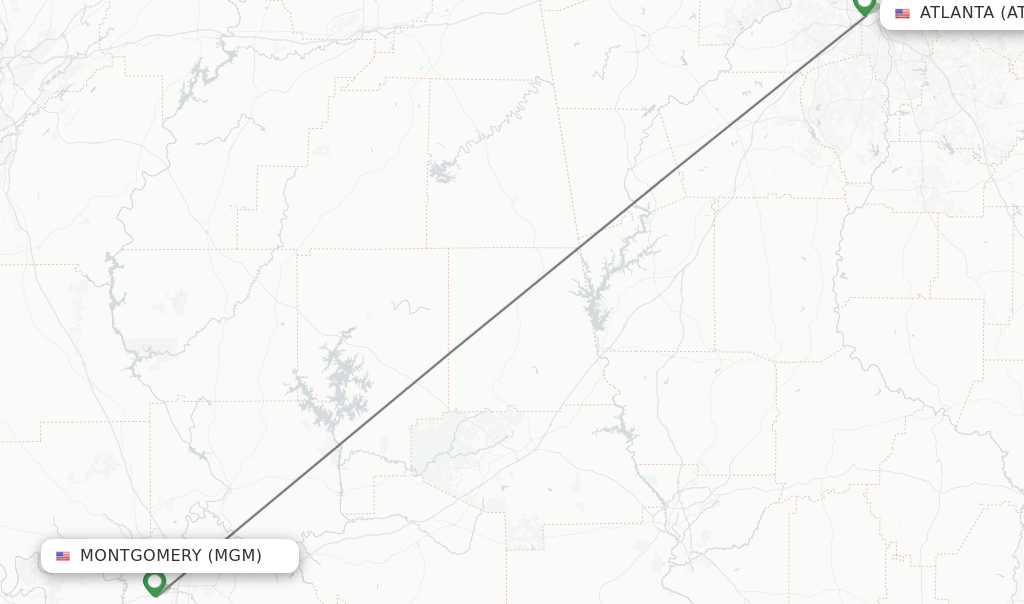 Flights from Montgomery to Atlanta route map