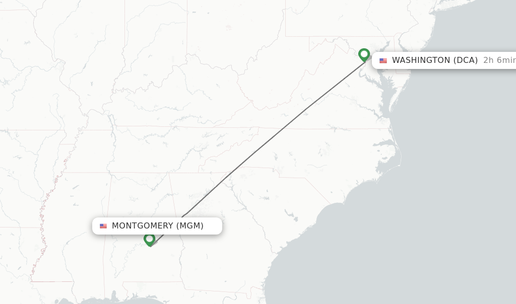 Flights from Montgomery to Washington route map