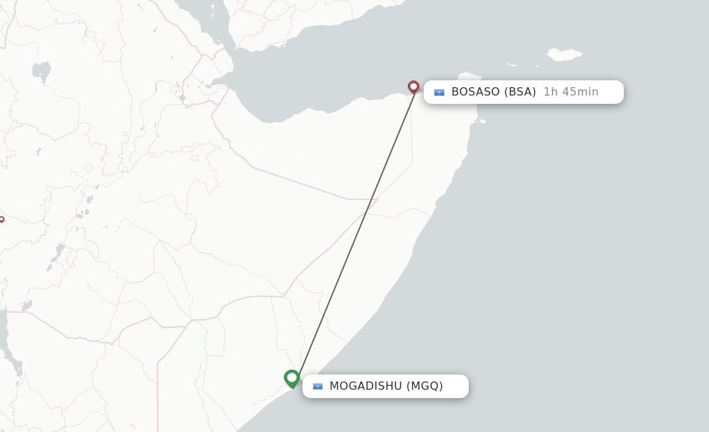 Flights from Mogadishu to Bossaso route map