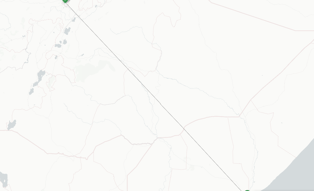 Route map with flights from Mogadishu with Ethiopian