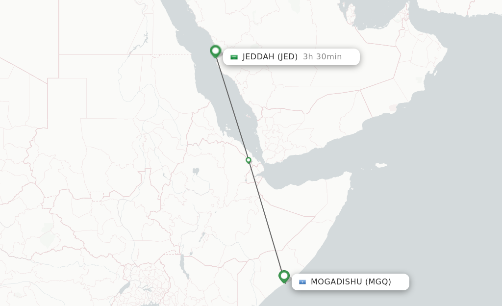 Flights from Mogadishu to Jeddah route map