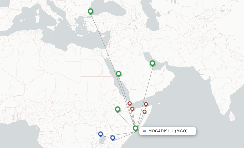 Flights from Mogadishu to Entebbe route map