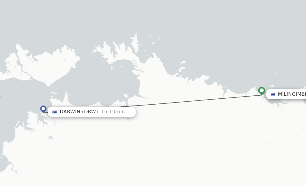 Flights from Milingimbi to Darwin route map