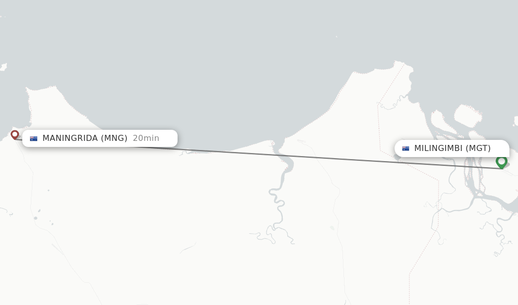 Flights from Milingimbi to Maningrida route map