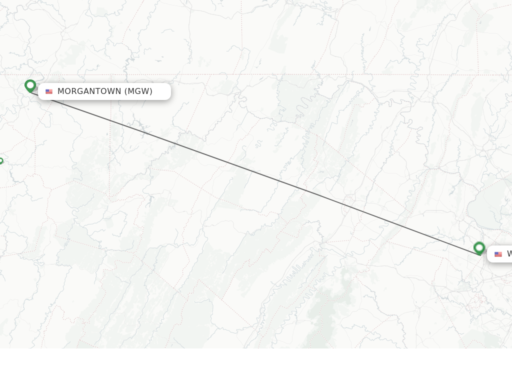 Flights from Morgantown to Dulles route map