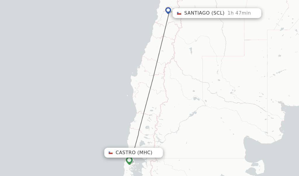 Flights from Castro to Santiago route map