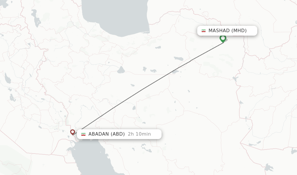 Flights from Mashad to Abadan route map