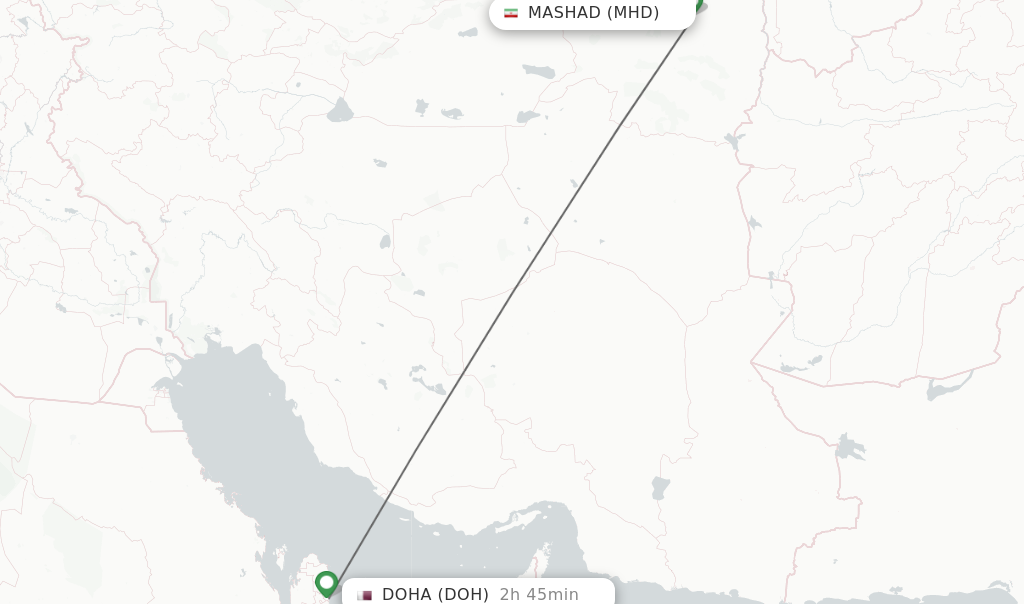 Flights from Mashad to Doha route map