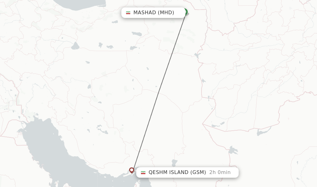 Flights from Mashad to Qeshm Island route map