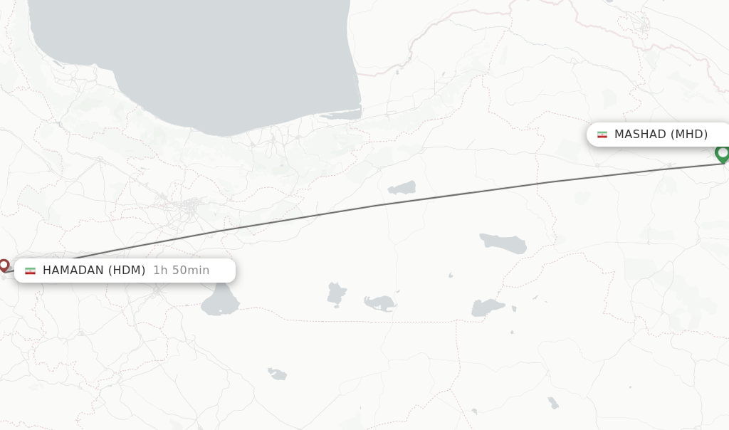 Flights from Mashad to Hamadan route map
