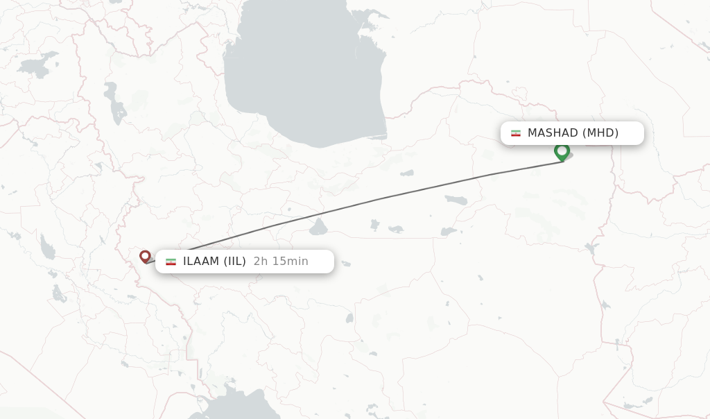 Flights from Mashad to Ilaam route map