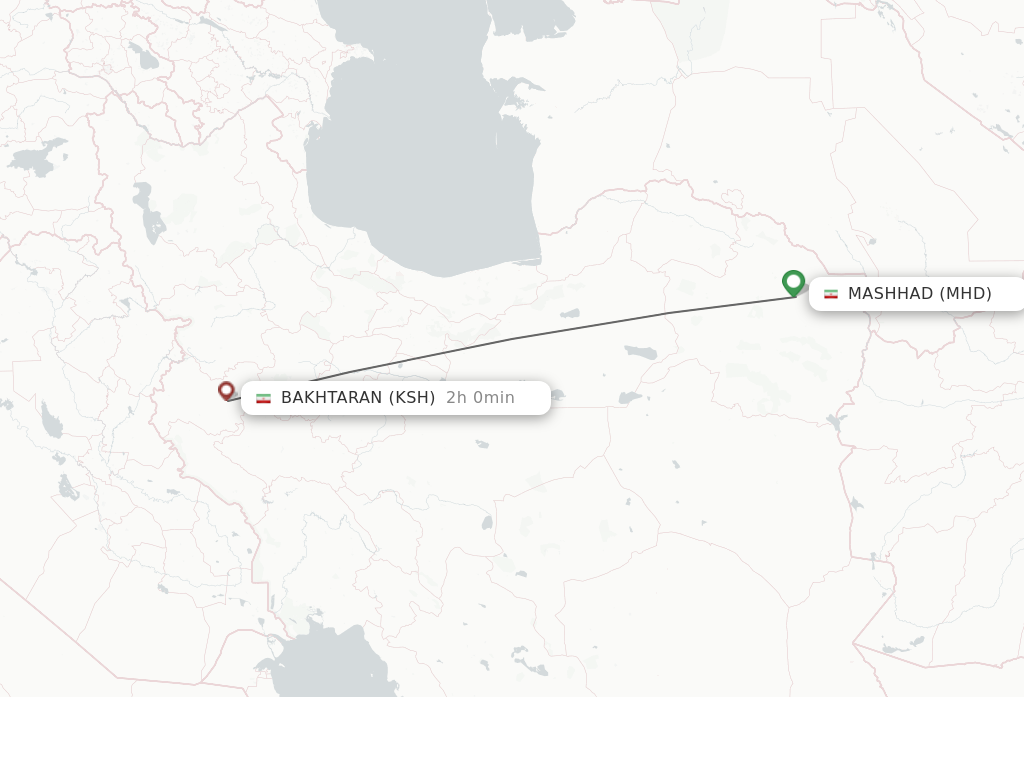 Flights from Mashhad to Bakhtaran route map