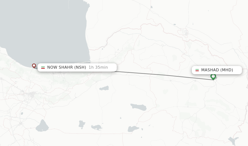 Flights from Mashad to Now Shahr route map
