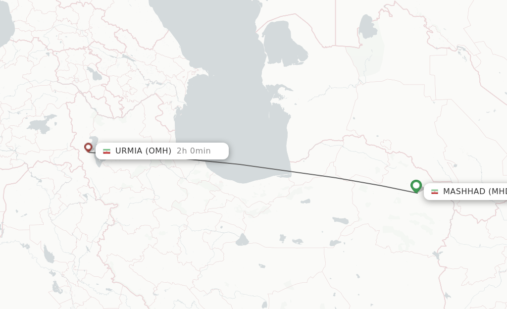 Flights from Mashad to Nazluy-ye Jonubi route map