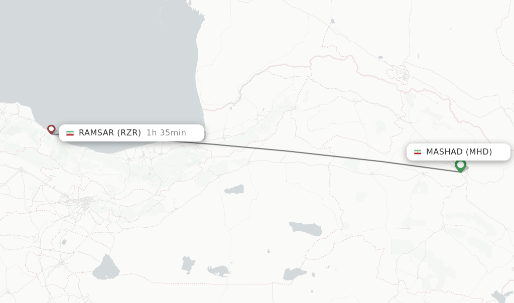 Flights from Mashad to Ramsar route map