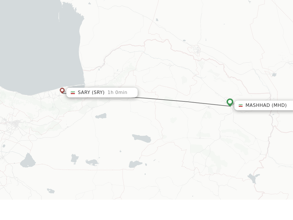 Flights from Mashhad to Sary route map