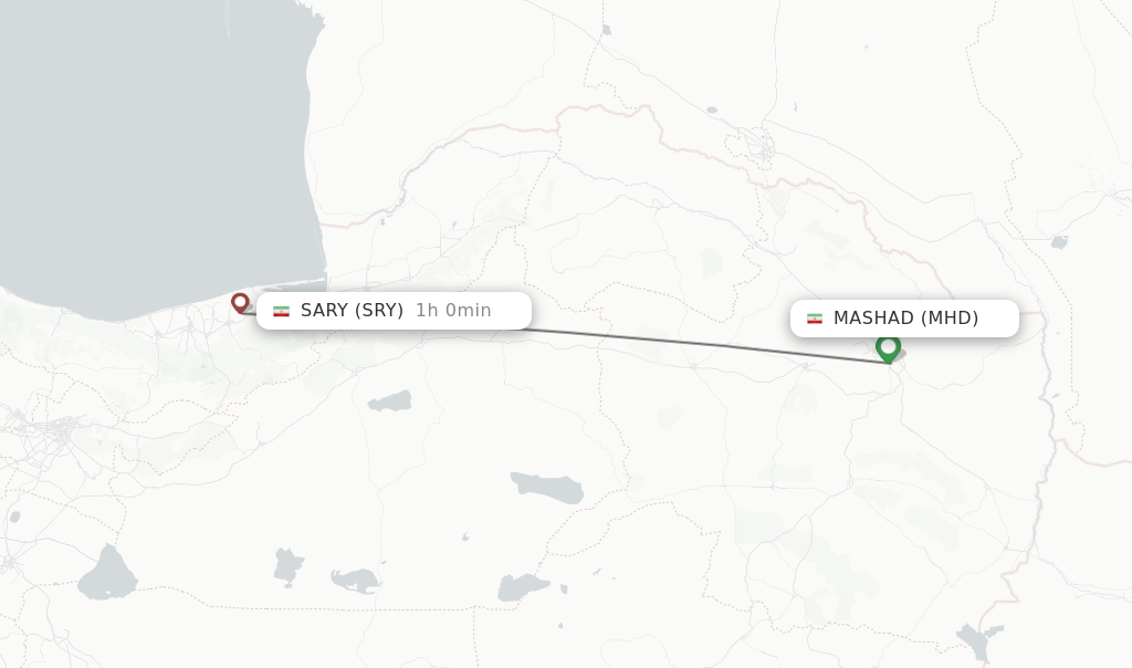 Flights from Mashad to Sary route map