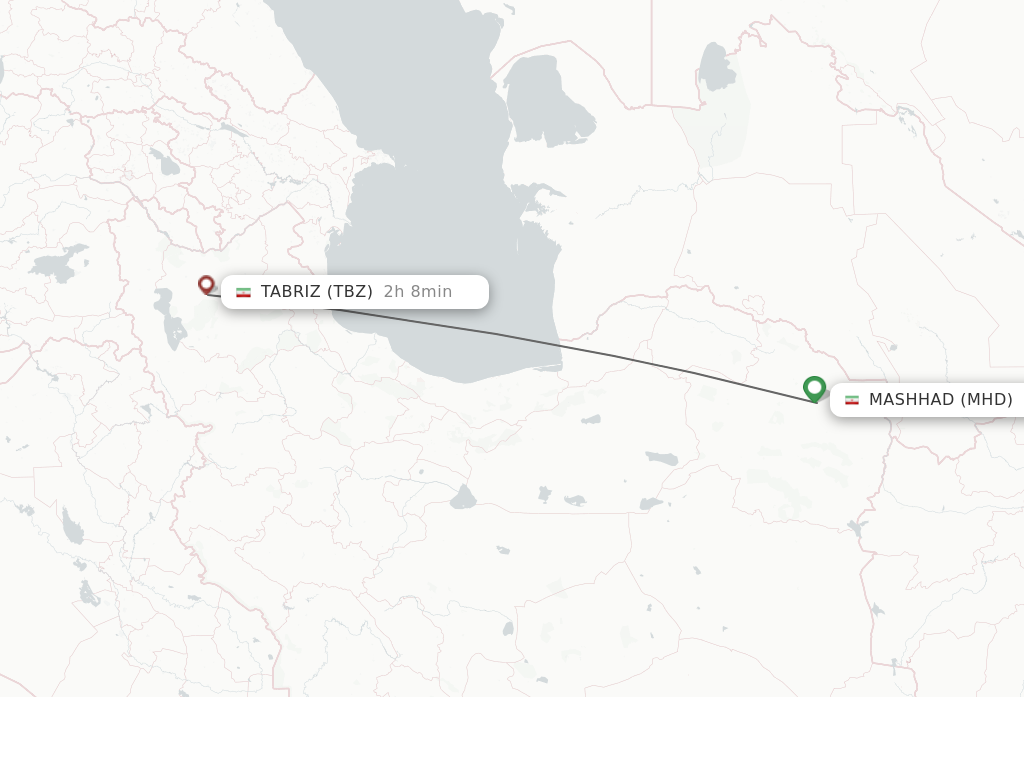 Flights from Mashhad to Tabriz route map