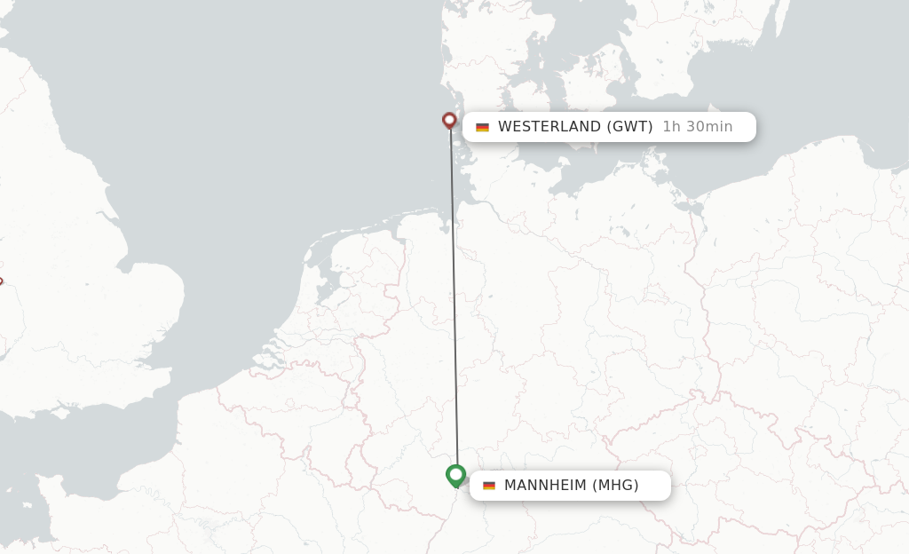 Flights from Mannheim to Westerland route map