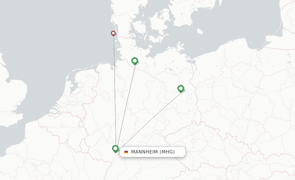 Flights from Mannheim to Heringsdorf route map